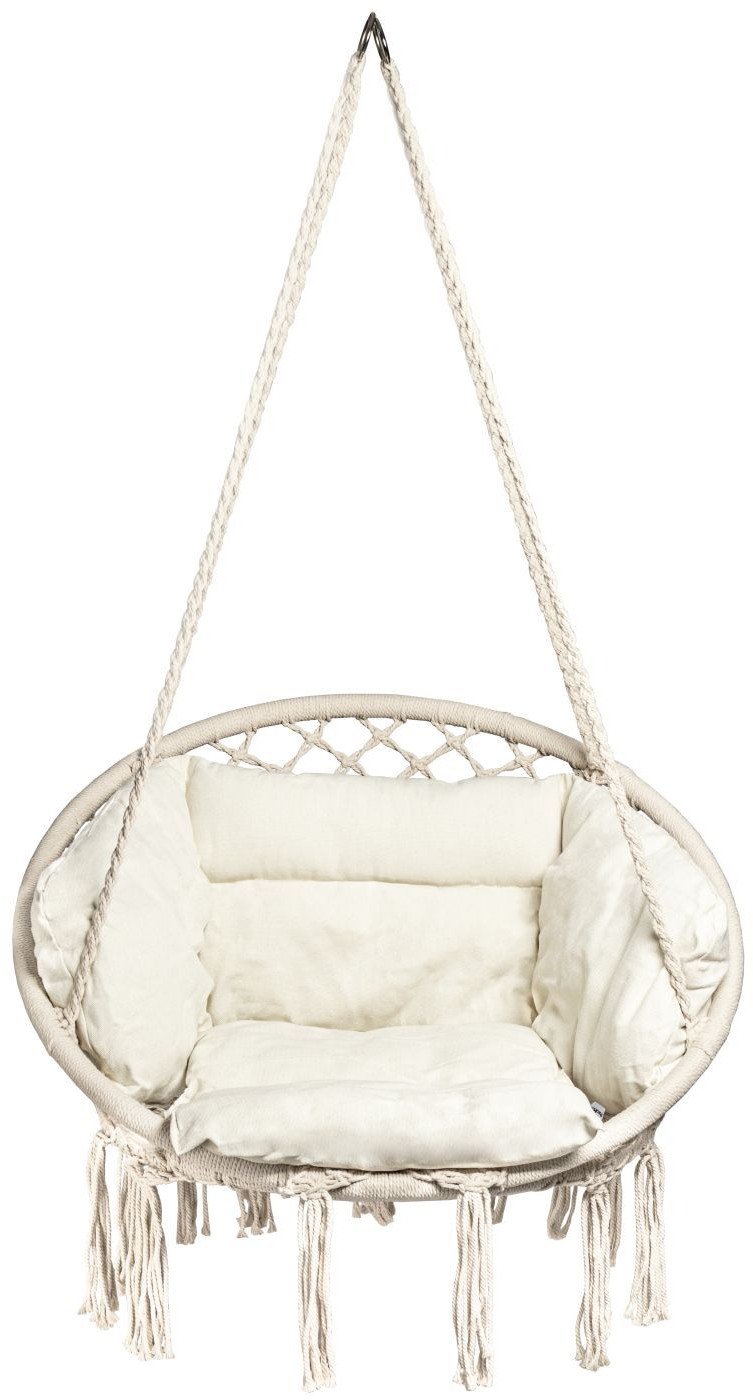 Ażurowa huśtawka ogrodowa, fotel wiszący z poduszką, bocianie gniazdo 150kg beżowy