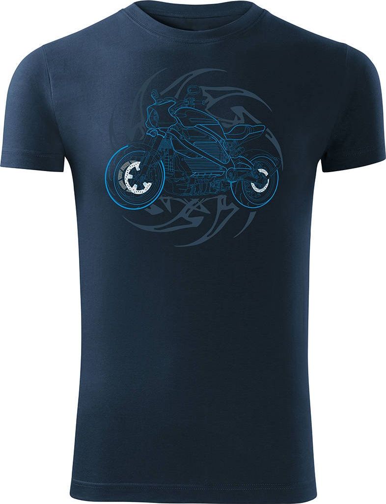 Topslang Koszulka motocyklowa z motocyklem Harley Livewire męska granatowa SLIM M