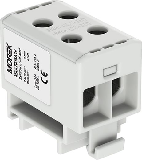 MOREK Złączka szynowa 2,5-35mm2 szara 4otwor AL/CU 1000V TH35 1P MAA2035A10 Morek 4030