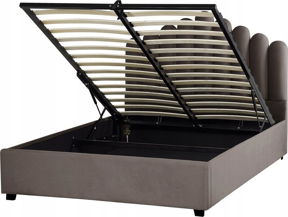 Beliani Łóżko z pojemnikiem welurowe 140 x 200 cm beżowoszare VINCENNES
