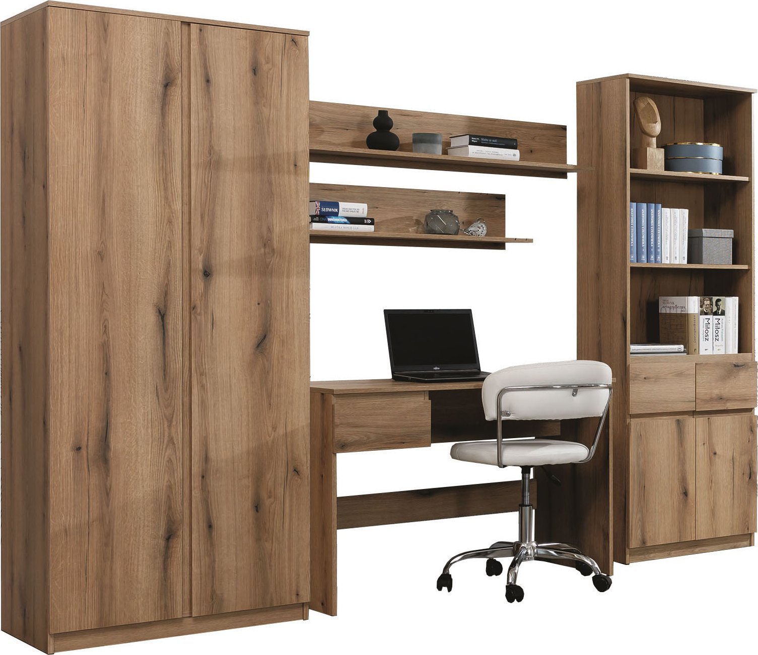 BogFran Meblościanka z biurkiem Zestaw mebli do sypialni salonu dąb Evoke REMI III