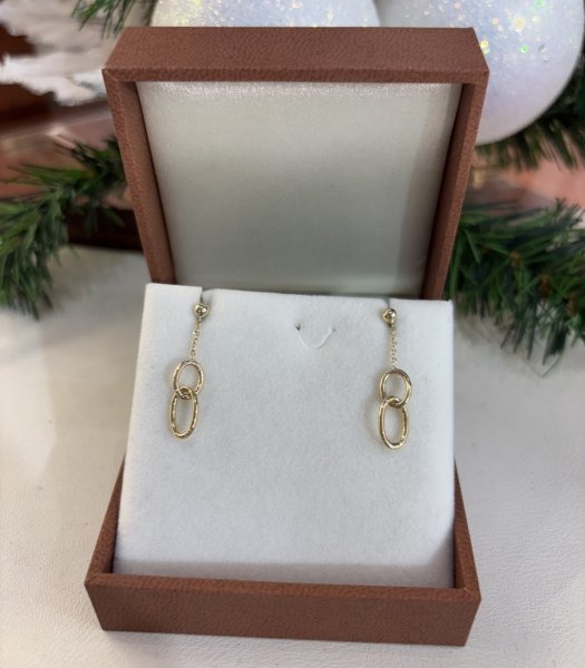 Złote kolczyki wiszące z łańcuszkiem i podwójnymi ogniwami Kod produktu: KL.03153