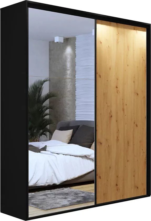 Elior Szafa przesuwna z lustrem czarny + dąb artisan - Savona 3X