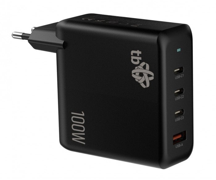 Ładowarka sieciowa 3x USB C + USB A Power Delivery czarna, GaN 100W