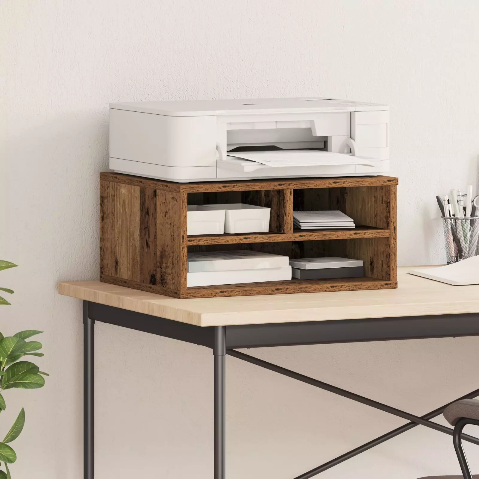 Stojak na drukarkę Dąb Palony 49x40x22.5 cm Drewno inżynieryjne