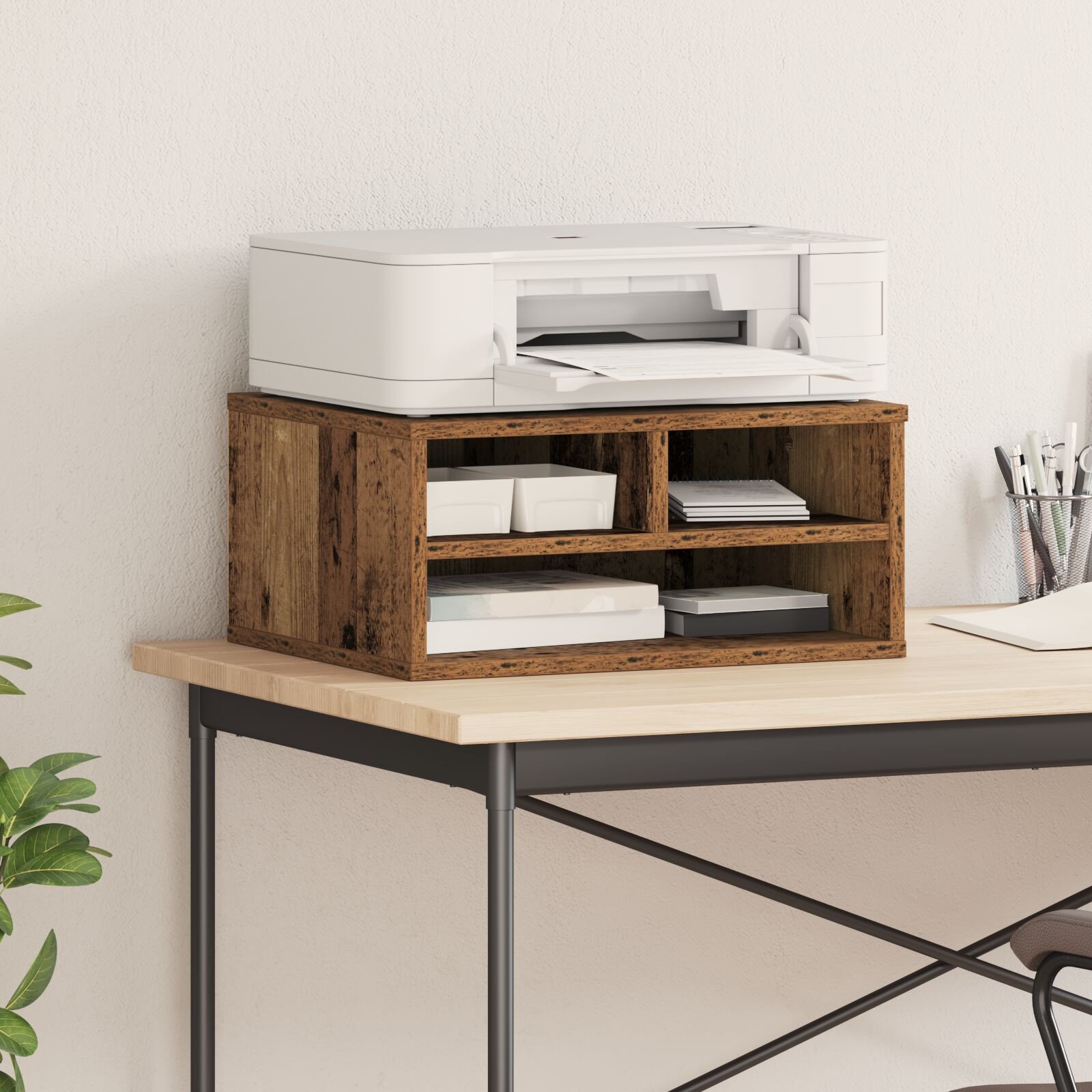 Stojak na drukarkę Dąb Palony 49x40x22.5 cm Drewno inżynieryjne