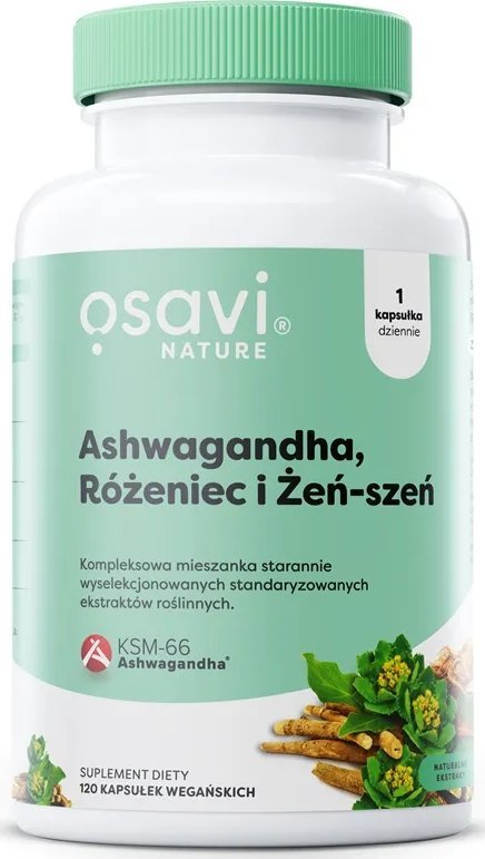 Osavi Osavi - Ashwagandha + Różeniec i Żeń-szeń, 120 vkaps