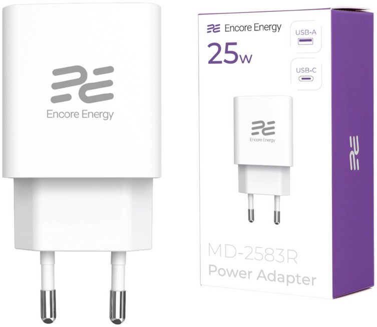Ładowarka ładowarka sieciowa Encore Energy GaN QC PD USB-A 18W USB-C 25W MD-2583R