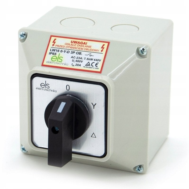 Łącznik krzywkowy 16A 0-Y-D (0-Y-T) gwiazda - trójkąt w obudowie IP65 LW16 0-Y-D 3P OB