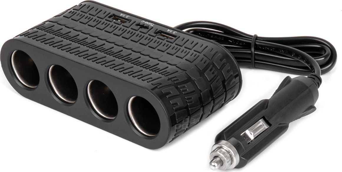 Rozdzielacz gniazda zapalniczki z ładowarką 2x usb-a 1x usb-c 12v 24v 120w 80cm amio-04367