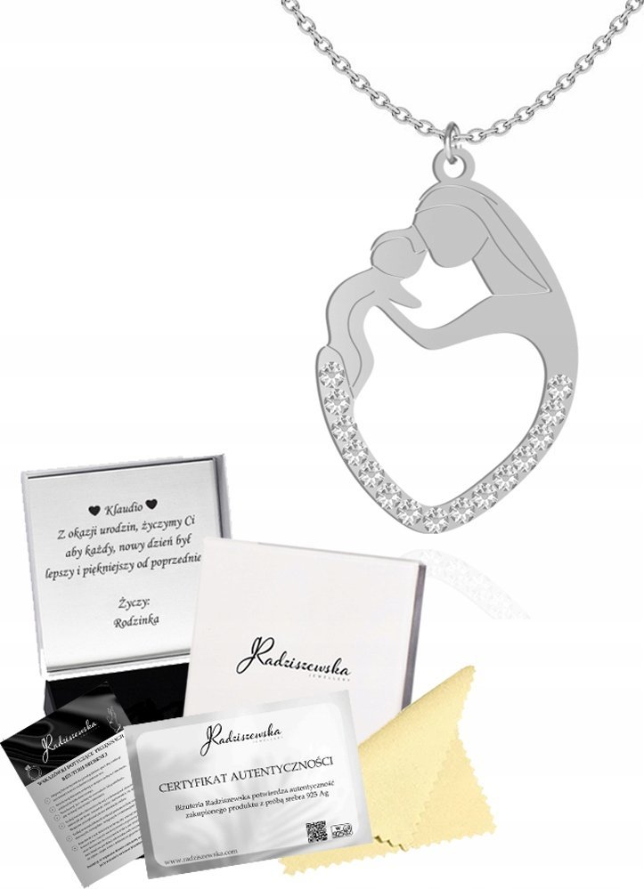 Radziszewska Jewellery Srebrny Łańcuszek Matka z Dzieckiem 925 Prezent Kobieta DEDYKACJA GRATIS