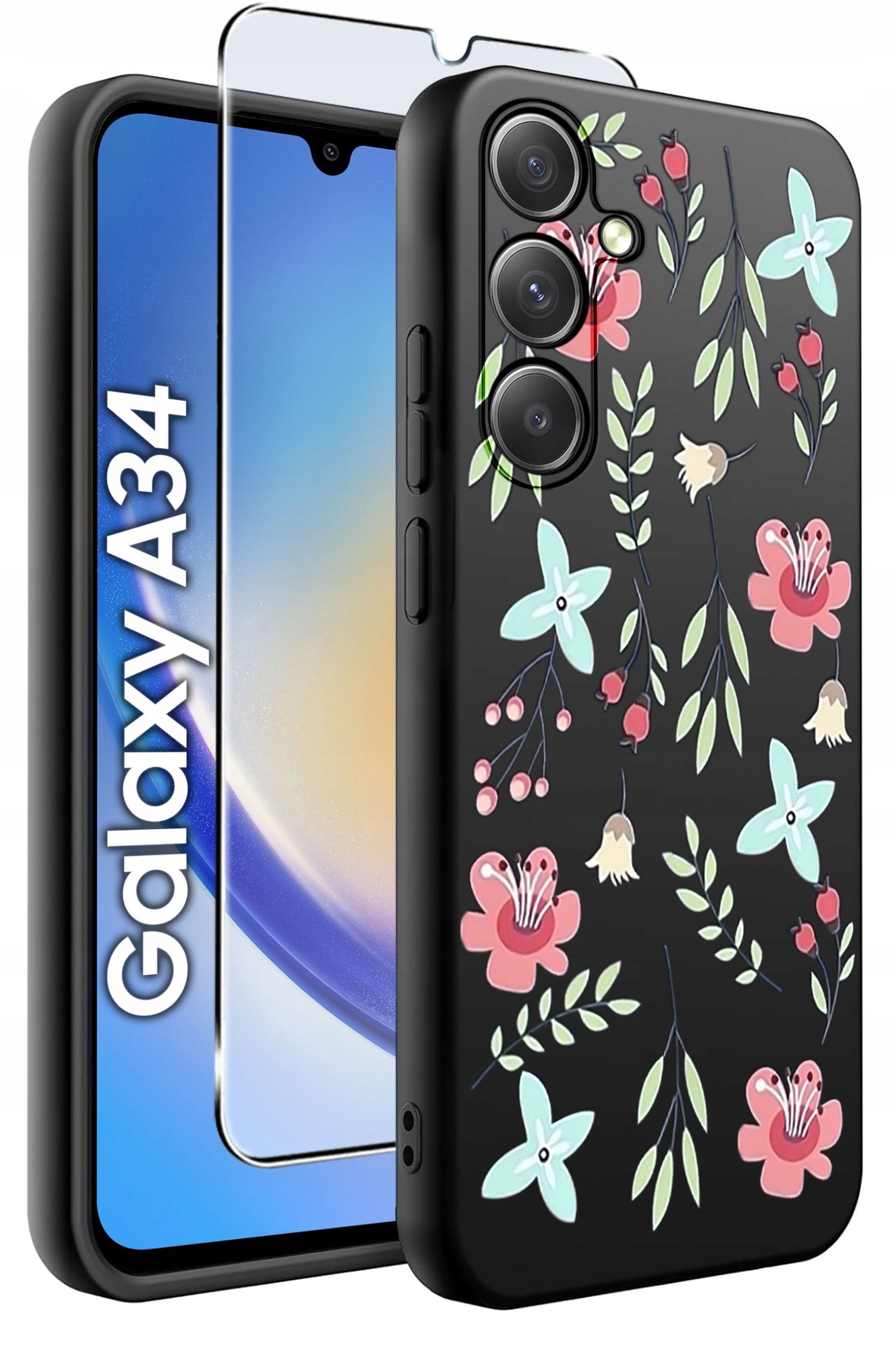 ETUI do Samsung A34 5G WZORY | SILIKONOWE MATT CASE + SZKŁO 9H