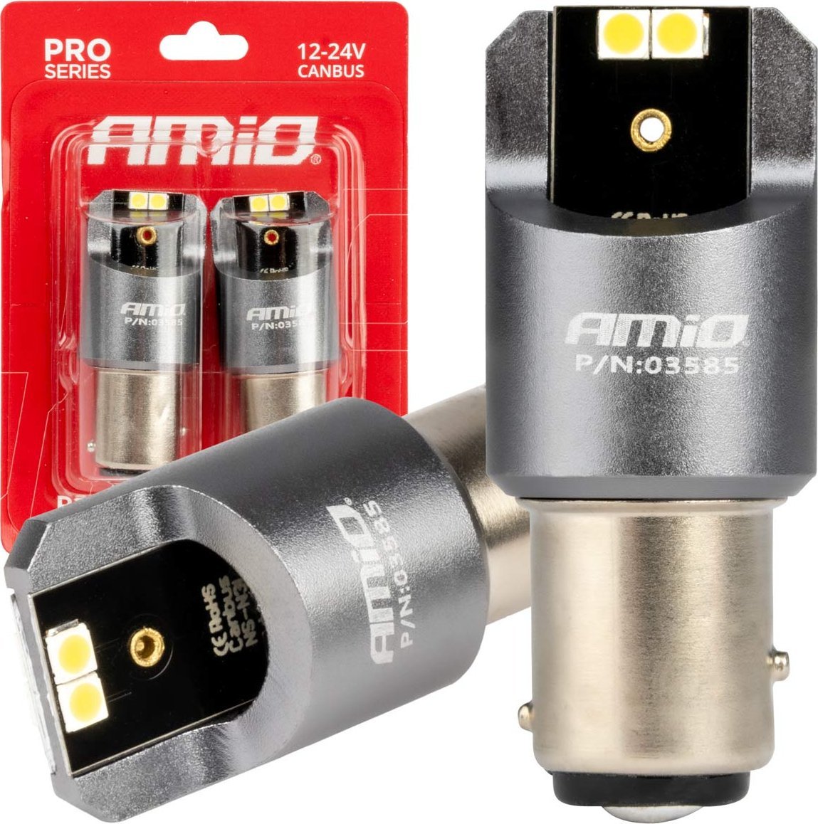 AMiO Żarówki led canbus seria pro bay15d p21/5w 4x3030 smd białe 12v 24v amio-03585