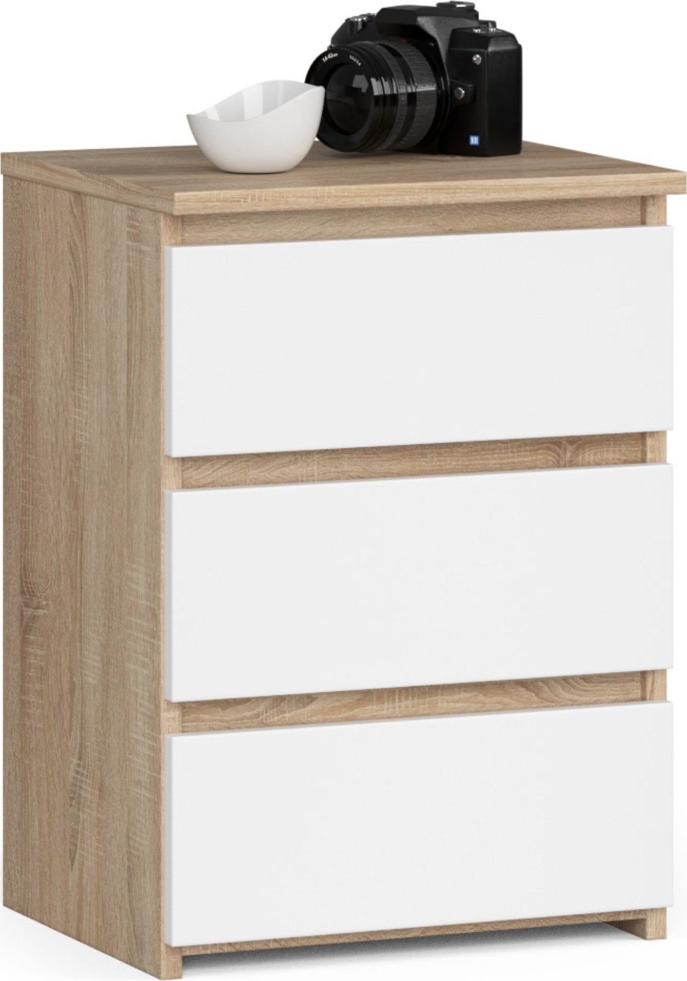 Fabryka Mebli Akord Szafka nocna CL3 40 cm komoda do sypialni 3 szuflady - dąb sonoma biała
