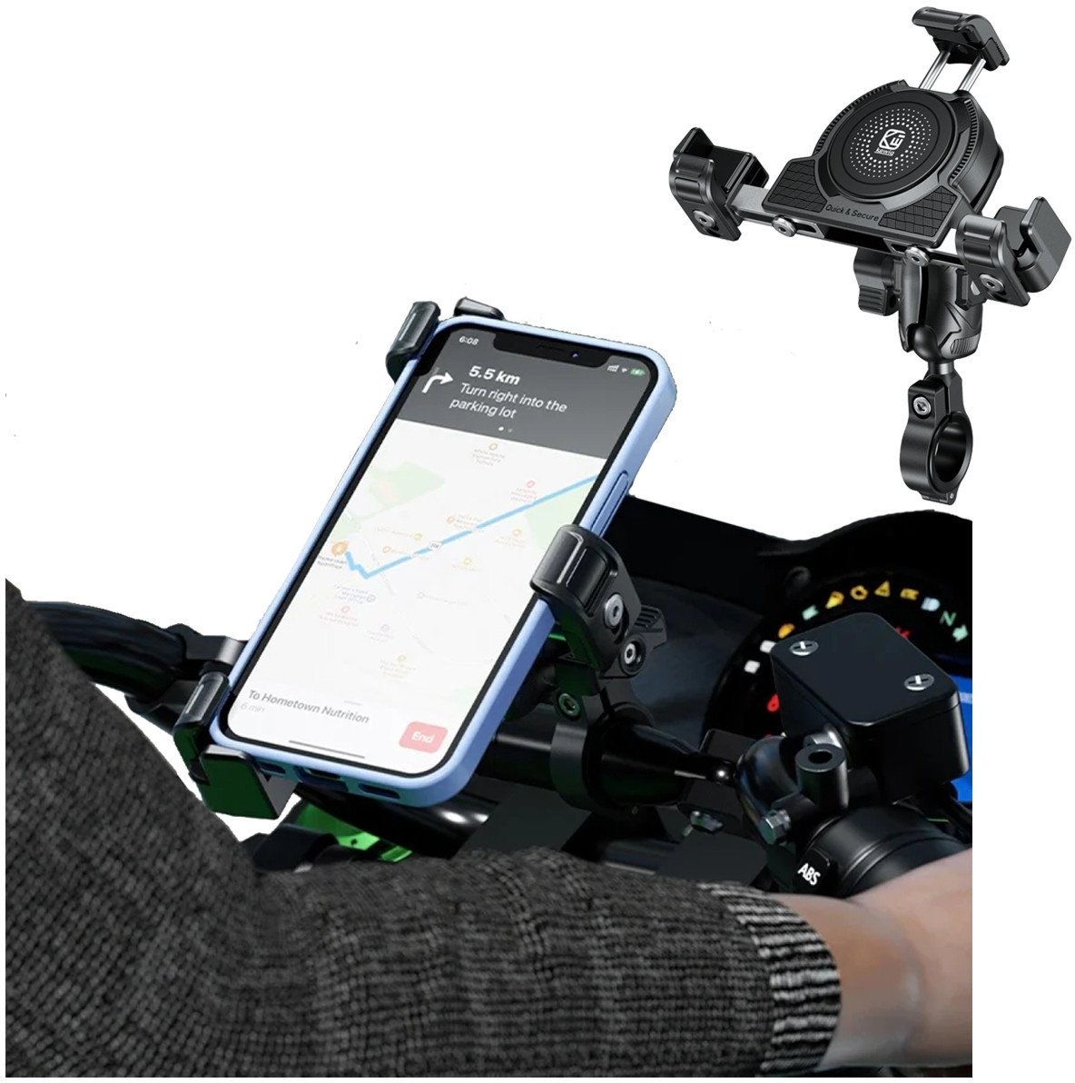 Uchwyt motocyklowy Kewig z ładowarką indukcyjną QI 15W USB-C, czarny