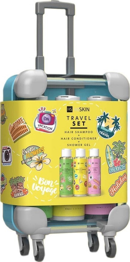 Alkotest HISKIN_SET Travel Mini Walizka szampon do włosów 95ml + odżywka do włosow 95ml + żel pod prysznic 95ml Żółta