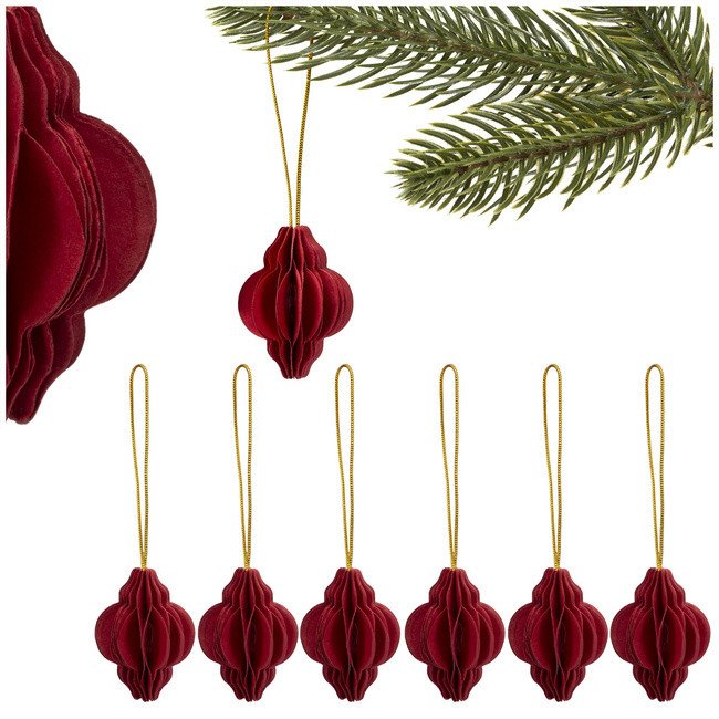 Papierowe bombki 6 szt. zawieszki choinkowe ozdoby świąteczne 4 cm rozkładane bordowe UNIWERSALNY