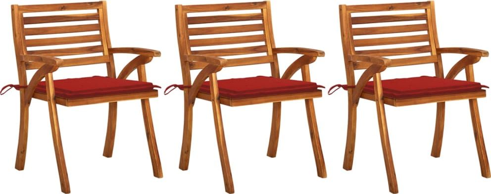 vidaXL Krzesła ogrodowe z poduszkami, 3 szt., lite drewno akacjowe