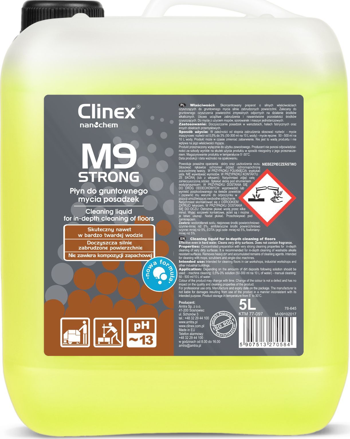 Clinex Płyn do mycia silnie zabrudzonych podłóg posadzek CLINEX M9 Strong 5L Płyn do mycia silnie zabrudzonych podłóg posadzek CLINEX M9 Strong 5L