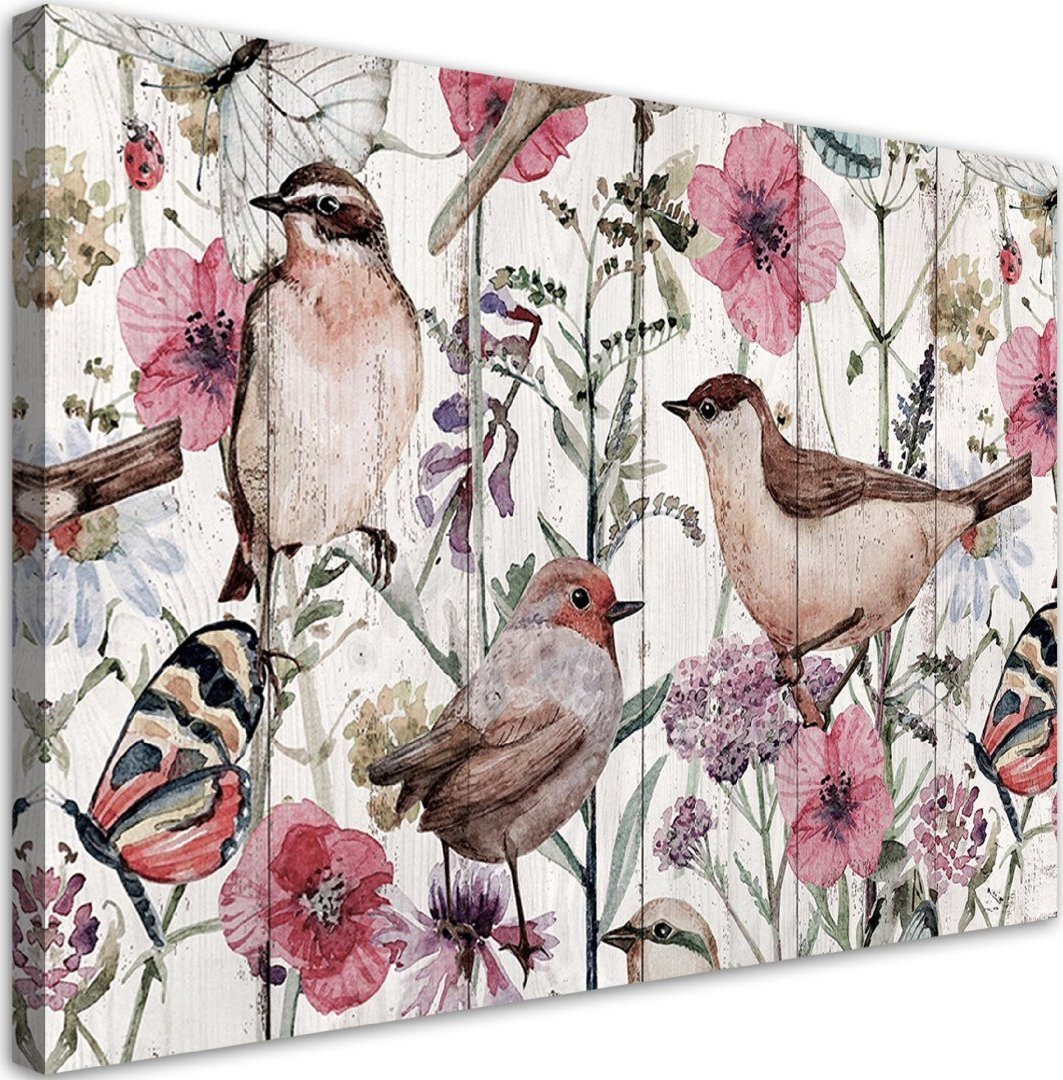 Feeby Obraz na płótnie, Ptaki i motyle na łące - 120x80