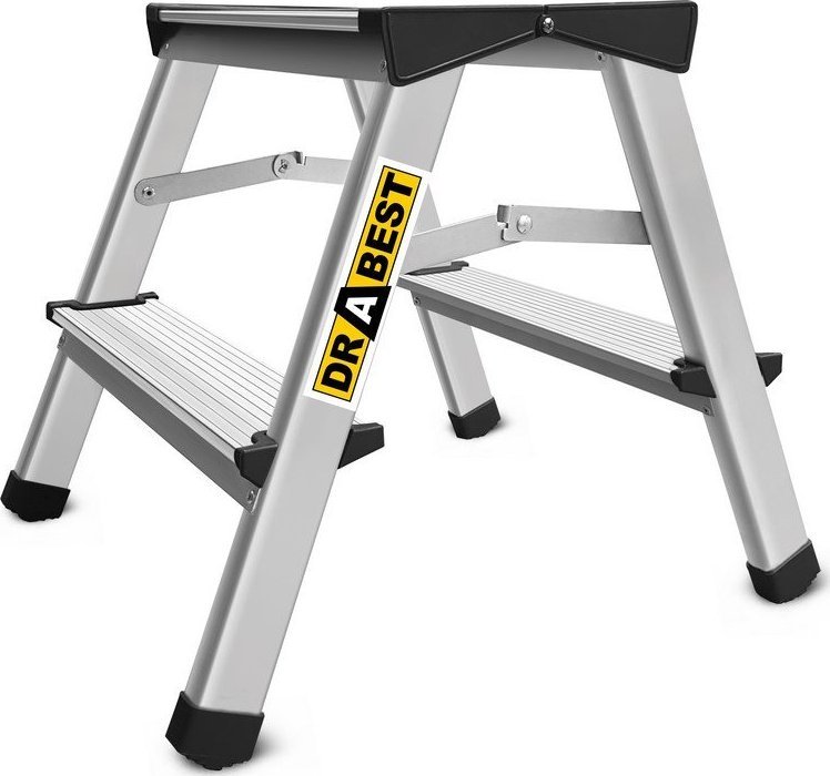 DRABEST Drabina aluminiowa, dwustronna, 2 stopnie, wytrzymałość: 125-150 kg (wytrzymałość 125 kg)