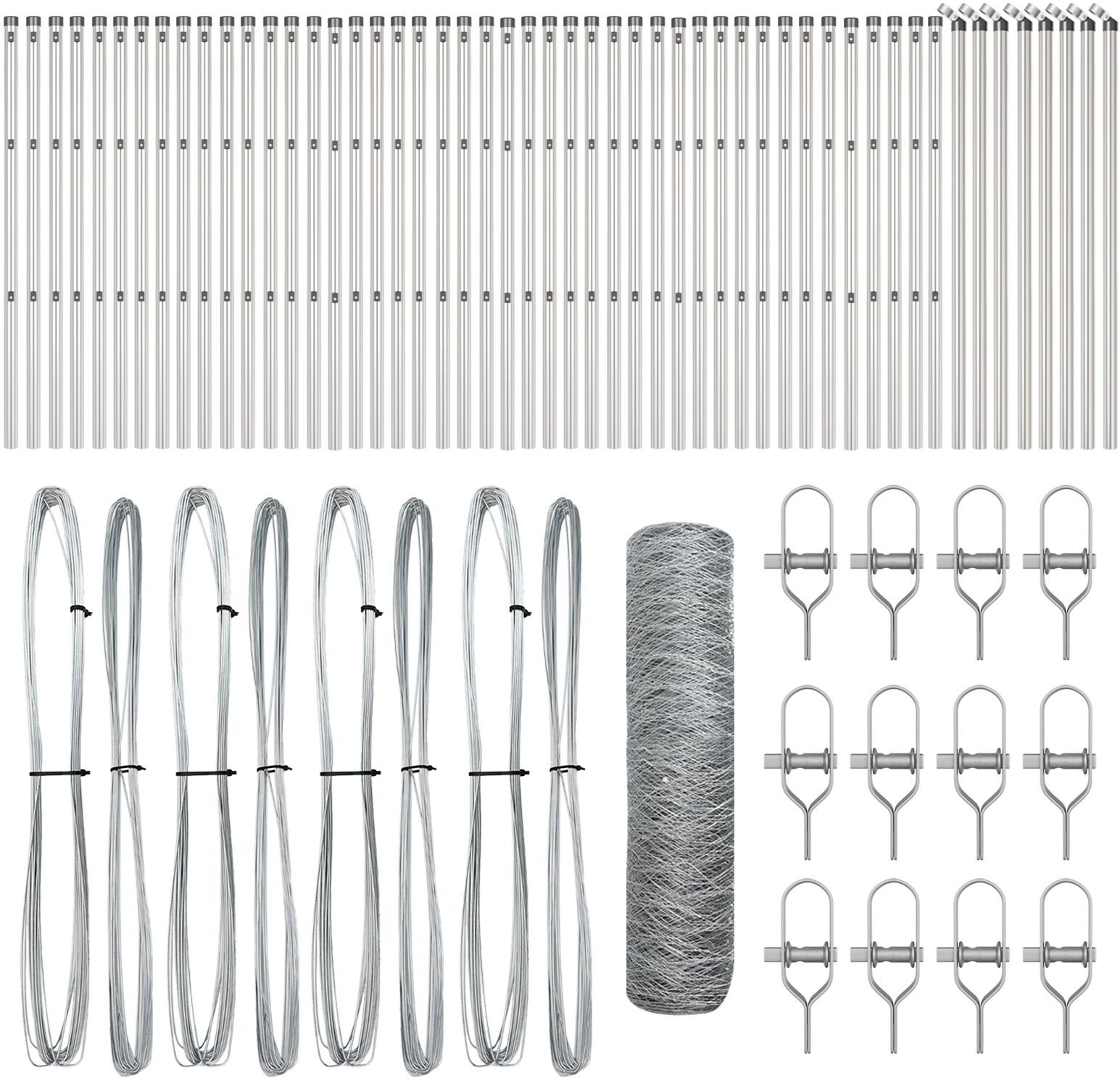 Ogrodzenie hexagonalne vidaXL 0.6x100 m ze stali ocynkowanej, Słupki ogrodzeniowe vidaXL 13 szt. 32 mm 100 cm ze stali ocynkowanej