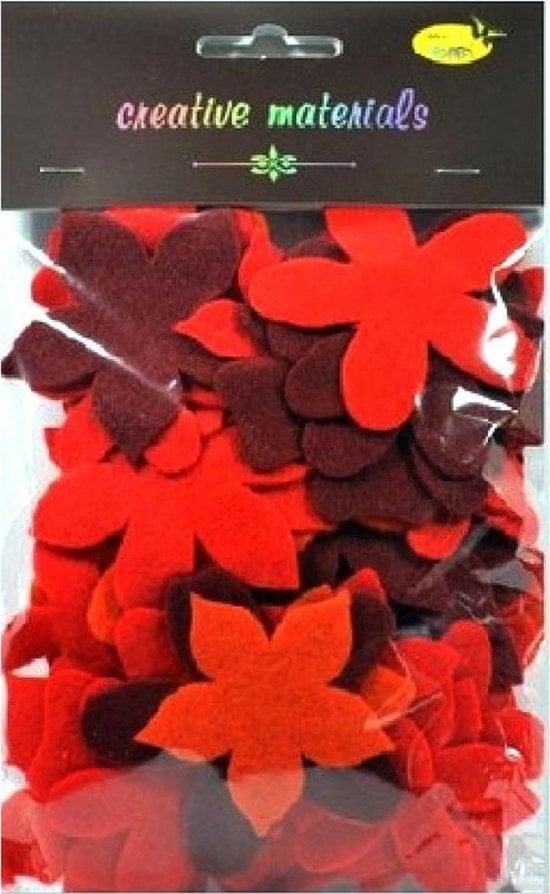 Kwiatki z filcu tonacja czerwono-pomarańczowa 60sz