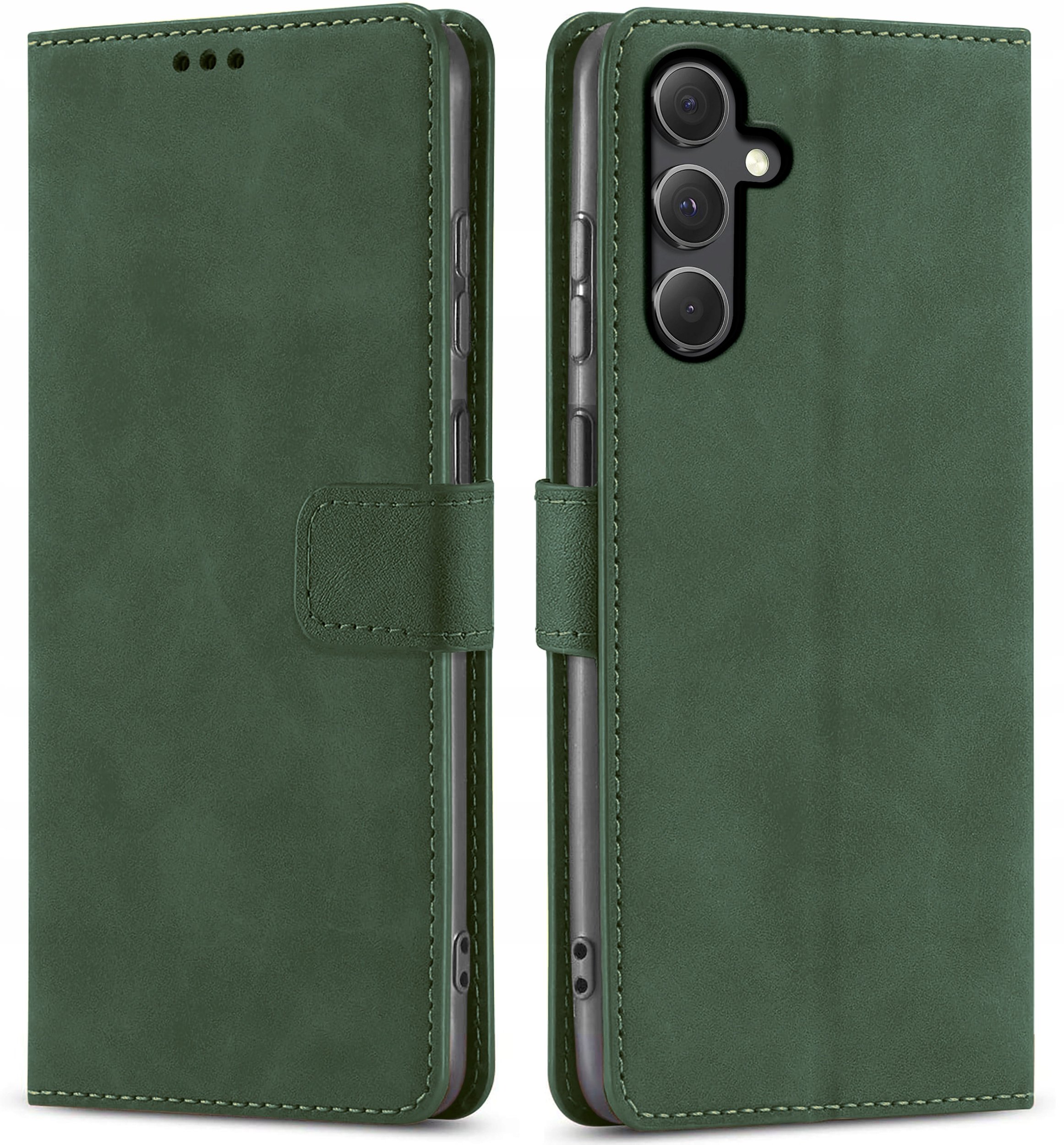 ETUI Z KLAPKĄ do Samsung S23 FE | ZIELONE ZAMYKANE CASE + SZKŁO