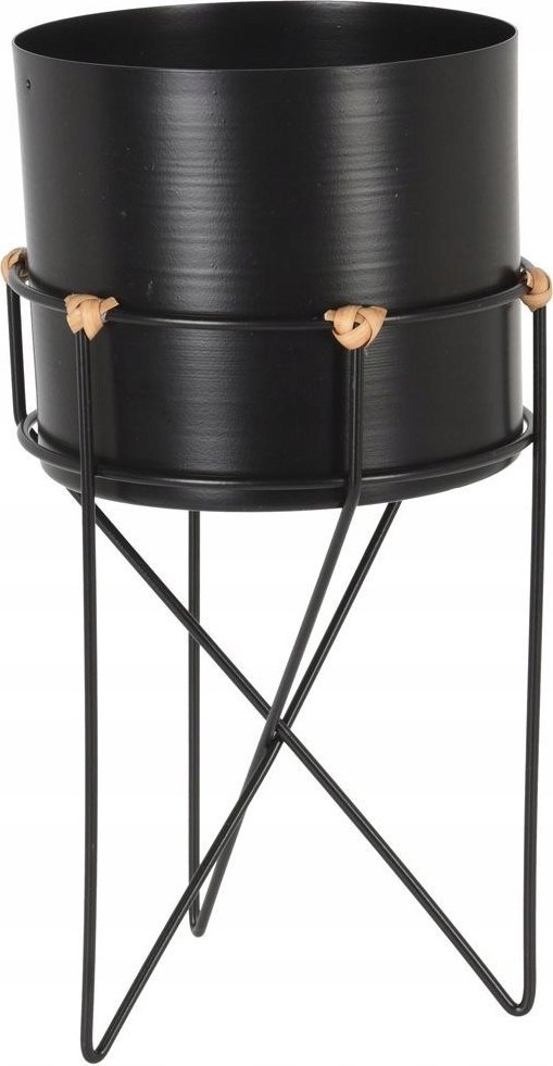 Home Styling Collection Osłonka na doniczkę na stojaku metalowa czarna 17x31,5 cm