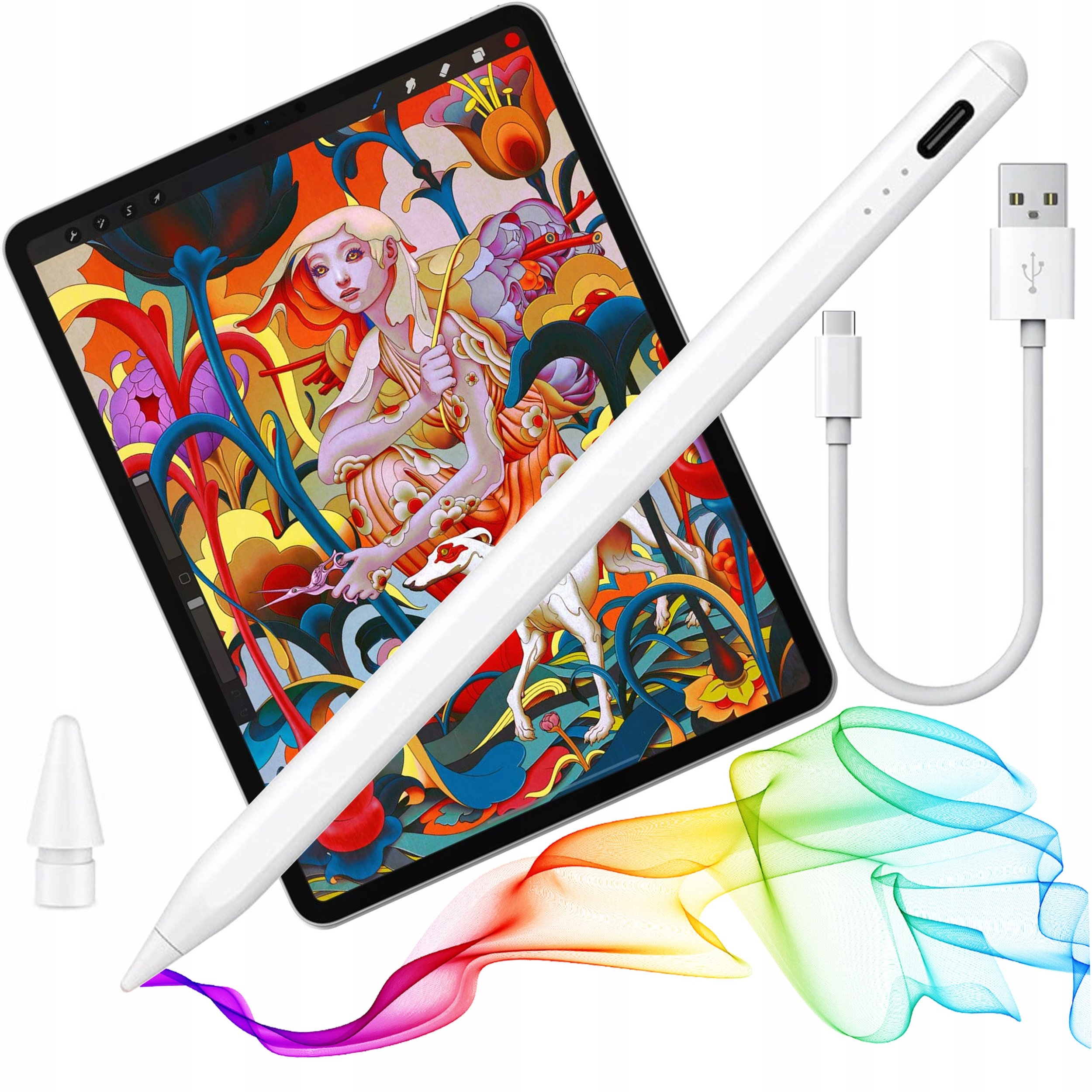 Rysik Do Tableta Do Apple iPad Precyzyjny Aktywny Biały Zestaw Kabel USB-C