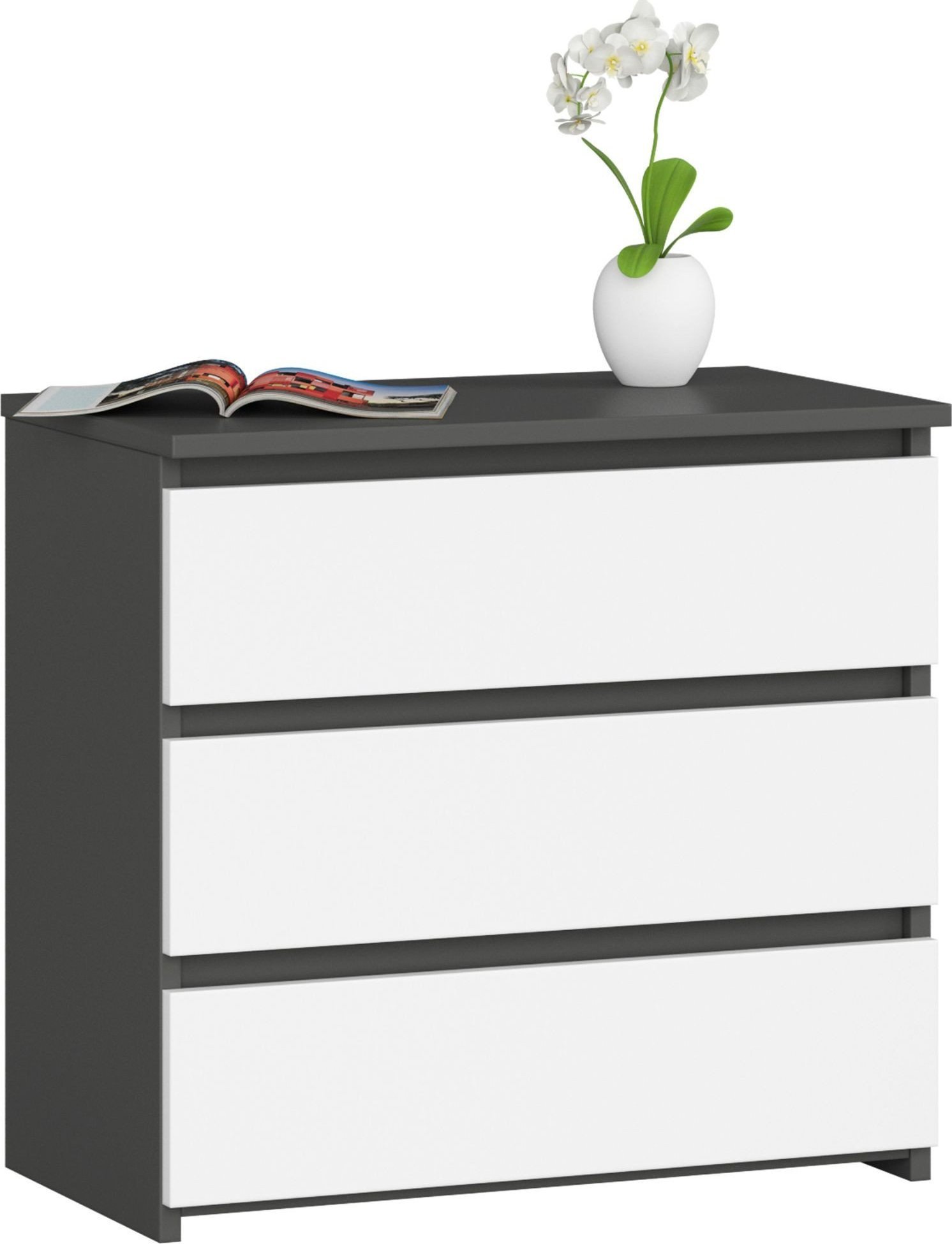 Fabryka Mebli Akord Szafka nocna CL3 60 cm 3 szuflady - grafit szary-biała