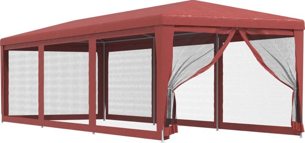 vidaXL vidaXL Namiot imprezowy z 8 ścianami z siatki, czerwony, 3x9 m, HDPE
