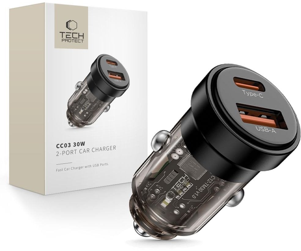 TECH-PROTECT CC03 2-PORT CAR CHARGER PD30W/QC3.0 BLACK