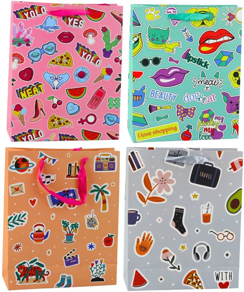 Torba Prezentowa Naklejki Kolorowe Znaczki 32 x 26 x 12 cm