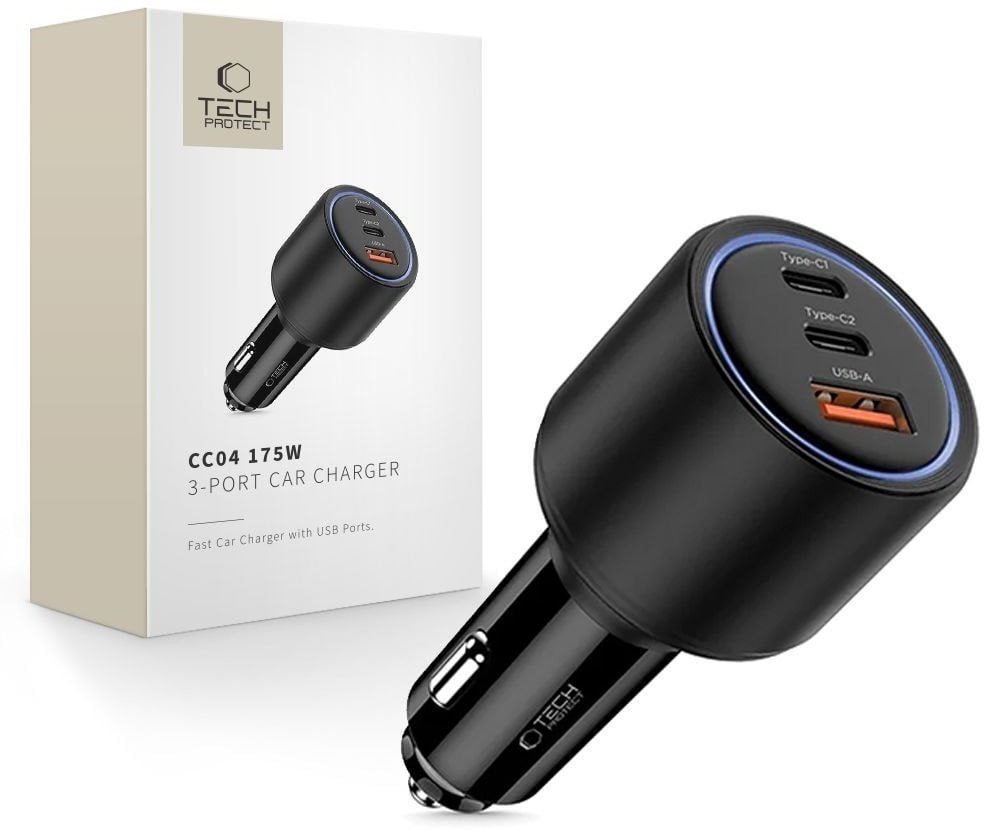 TECH-PROTECT CC04 3-PORT CAR CHARGER PD175W BLACK