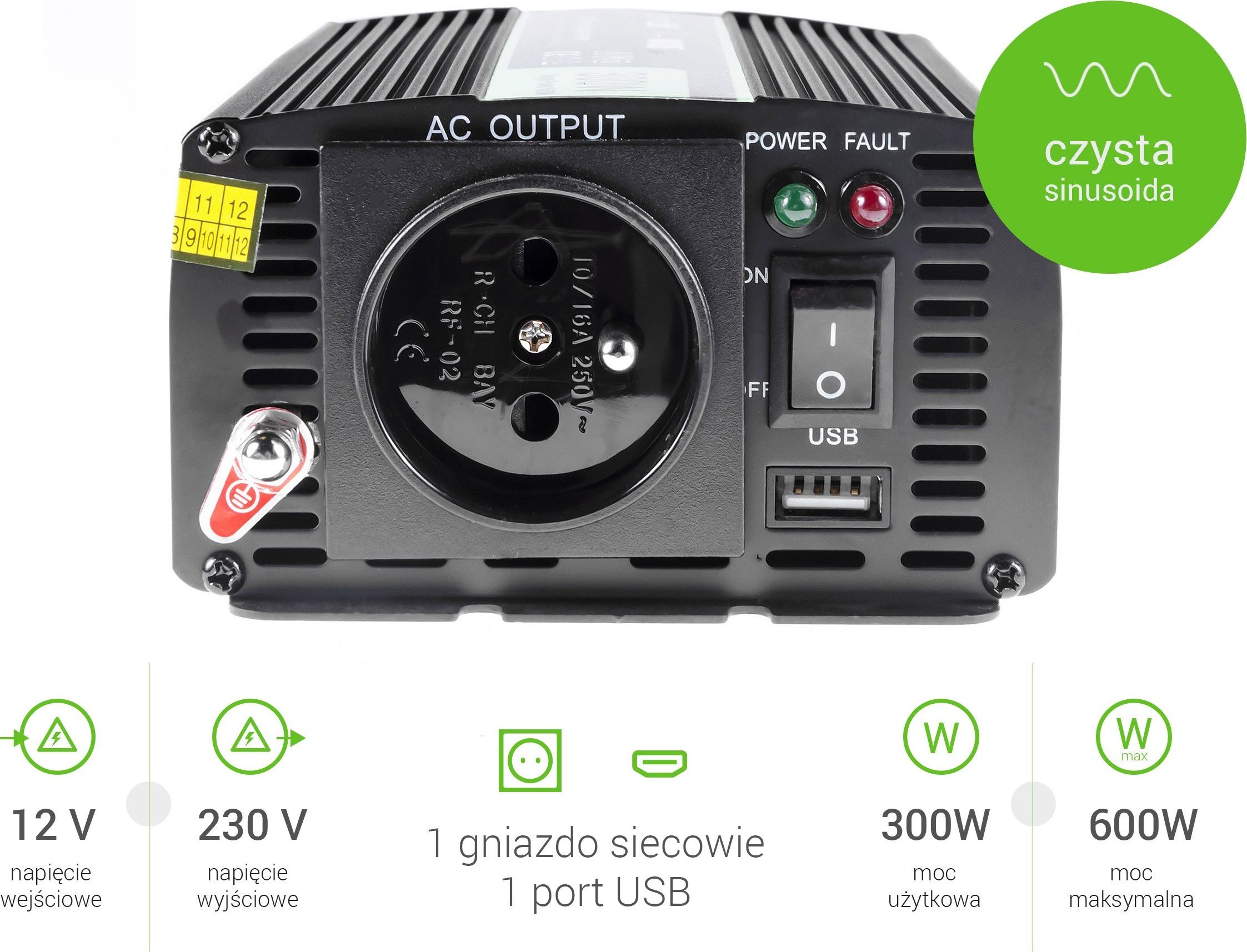 Przetwornica Green Cell 12V/230V 300W