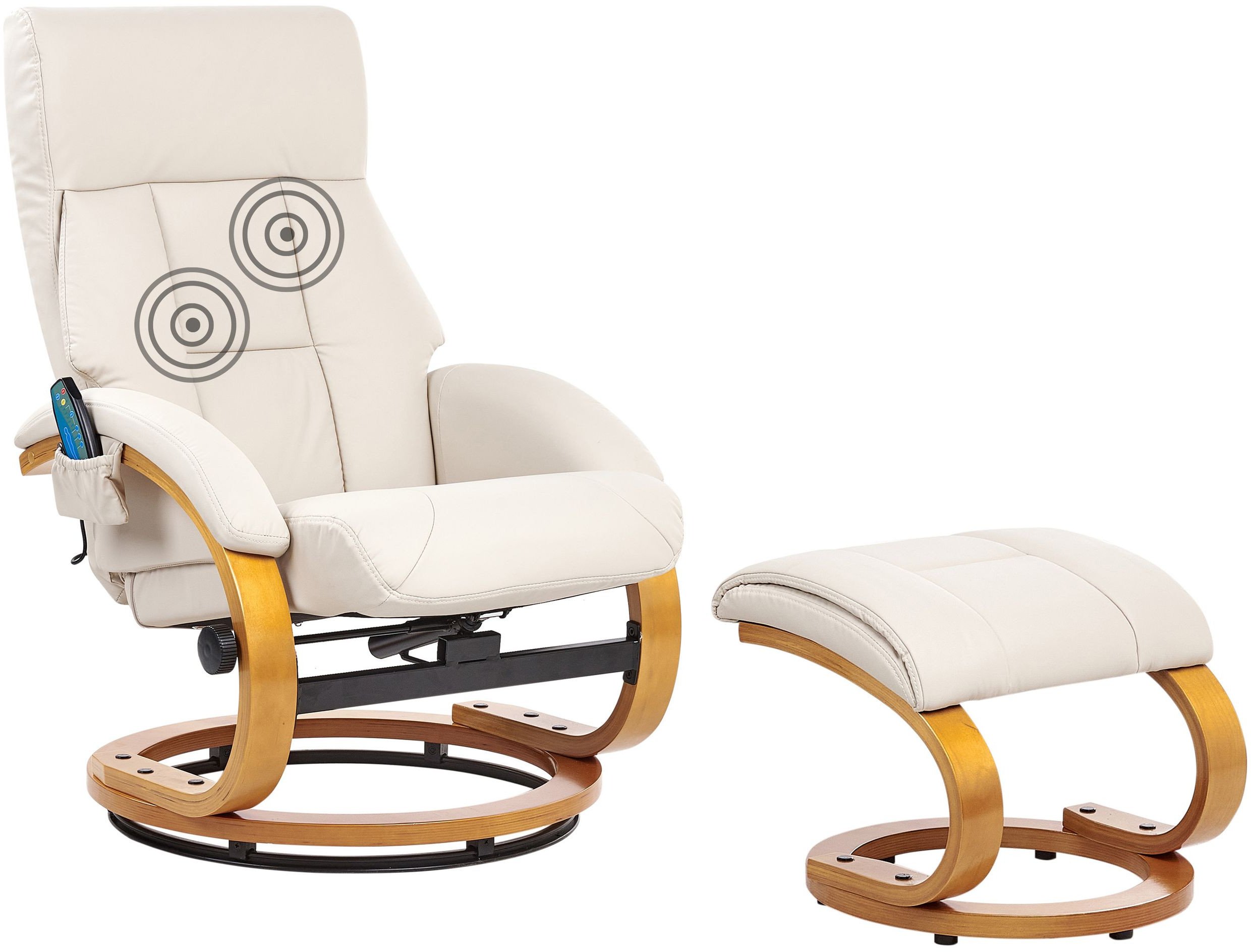 Fotel z masażem FORCE Z podnóżkiem Ekoskóra Jasnobeżowy