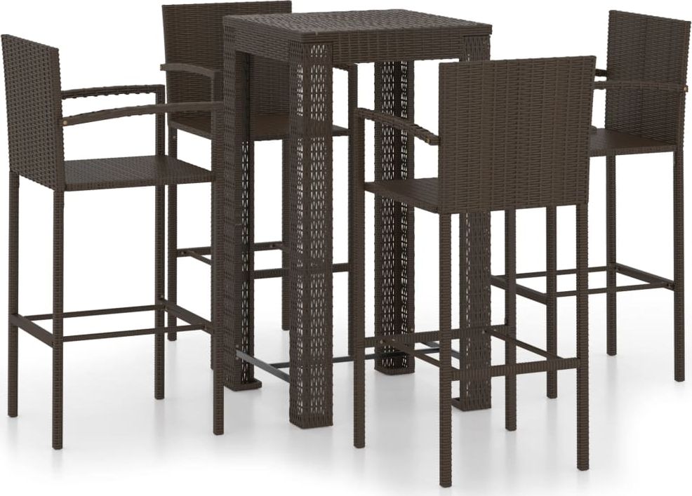 vidaXL 5-cz. zestaw mebli barowych z podłokietnikami, rattan PE, brąz