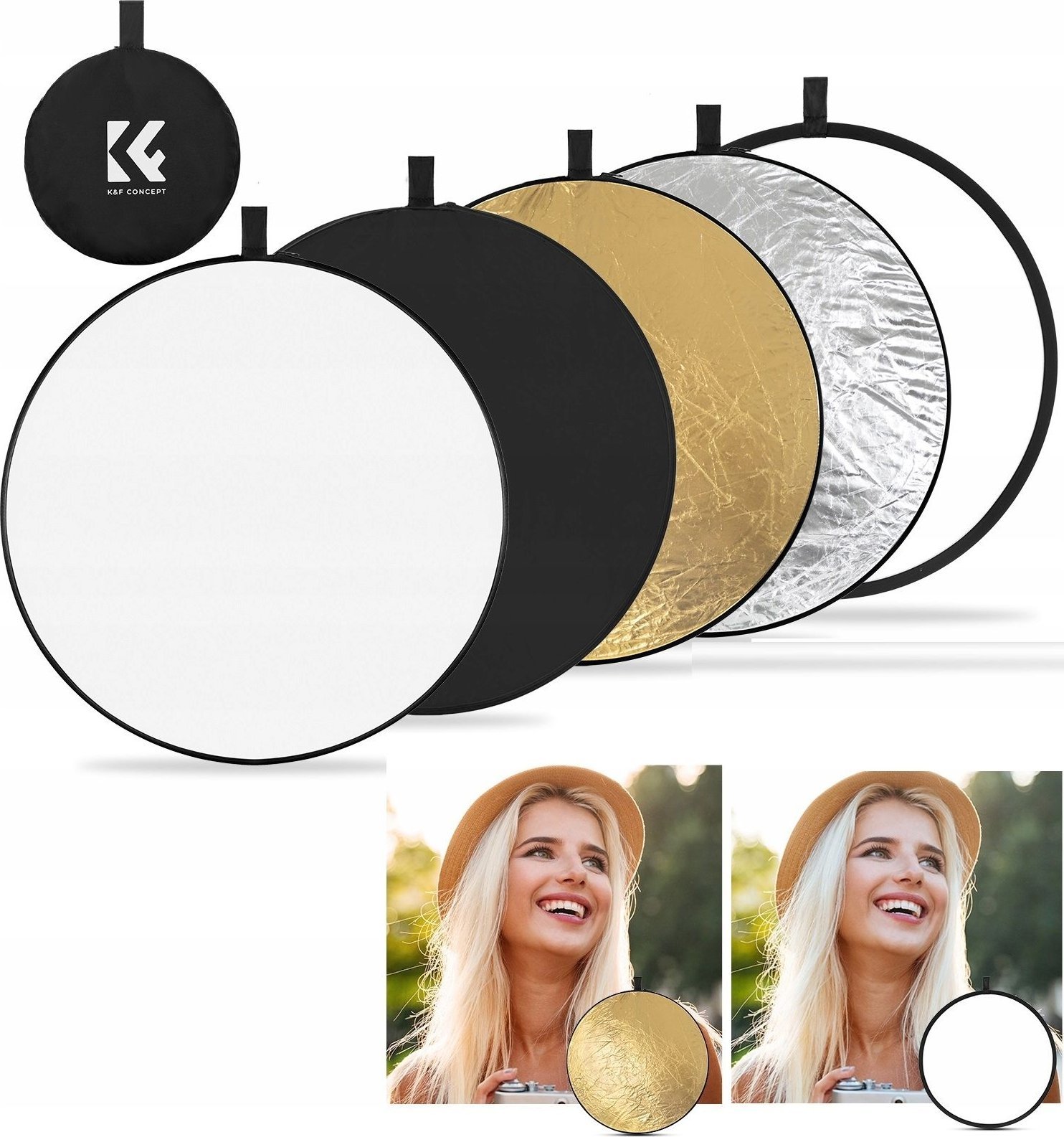 K+F Blenda Fotograficzna 5w1 DYFUZOR + ETUI Plener Studio Okrągła 56cm 56 / K&F / KF18.0001