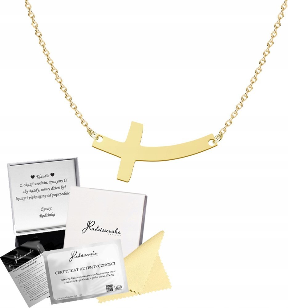 Radziszewska Jewellery Złoty Naszyjnik Celebrytka Krzyżyk Krzyż Srebro 925 Prezent Biżuteria