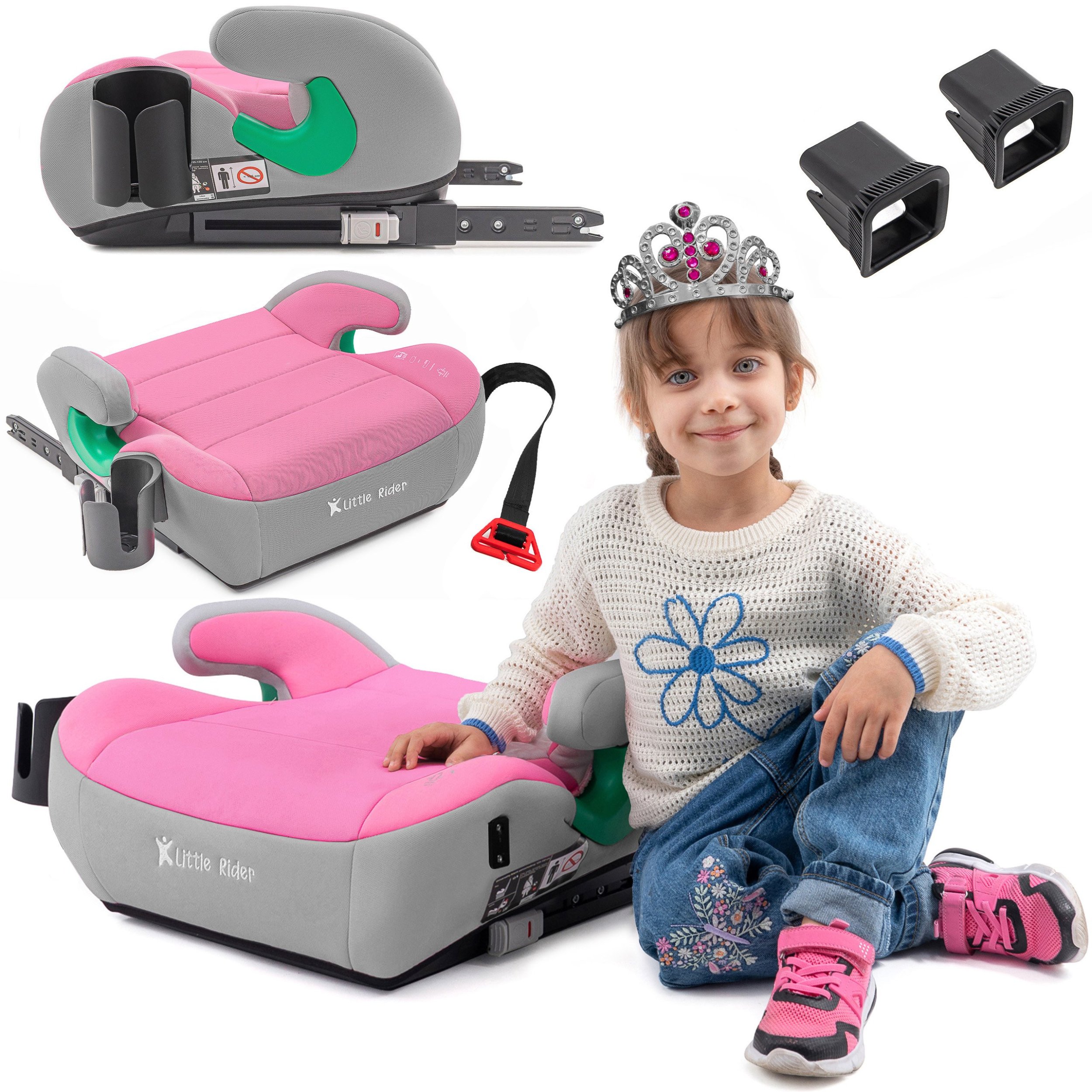 FOTELIK SAMOCHODOWY PODKŁADKA SIEDZISKO Z ISOFIX SZARO-RÓŻOWY R129 125-150 CM