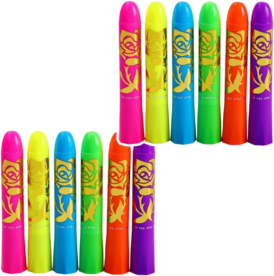Zestaw Do Malowania Twarzy Pisaki Kredki Neonowe UV Fluorescencyjne 12szt LEAN