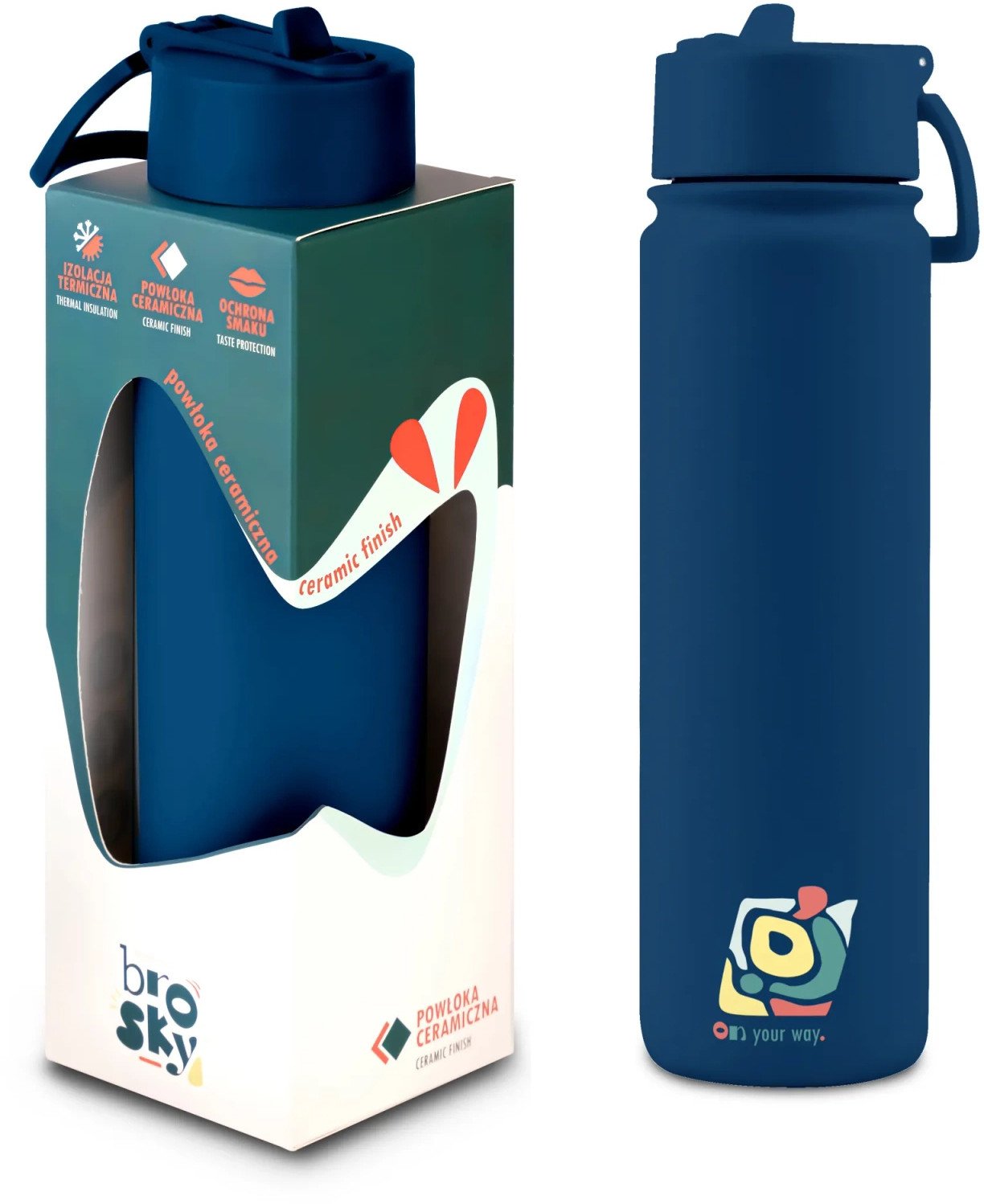 Brosky Abstract Granatowa stalowa butelka termiczna ze słomką 680 ml