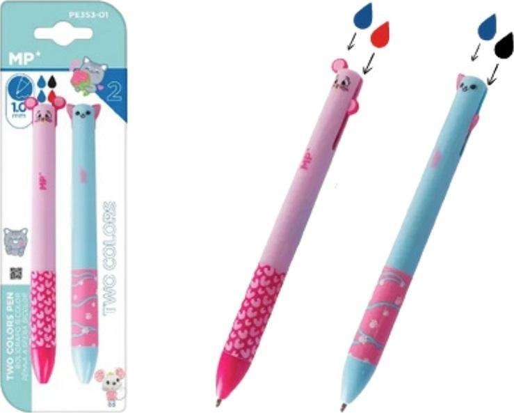 Długopis ścieralny dwukolorowy kotek i myszka 2szt