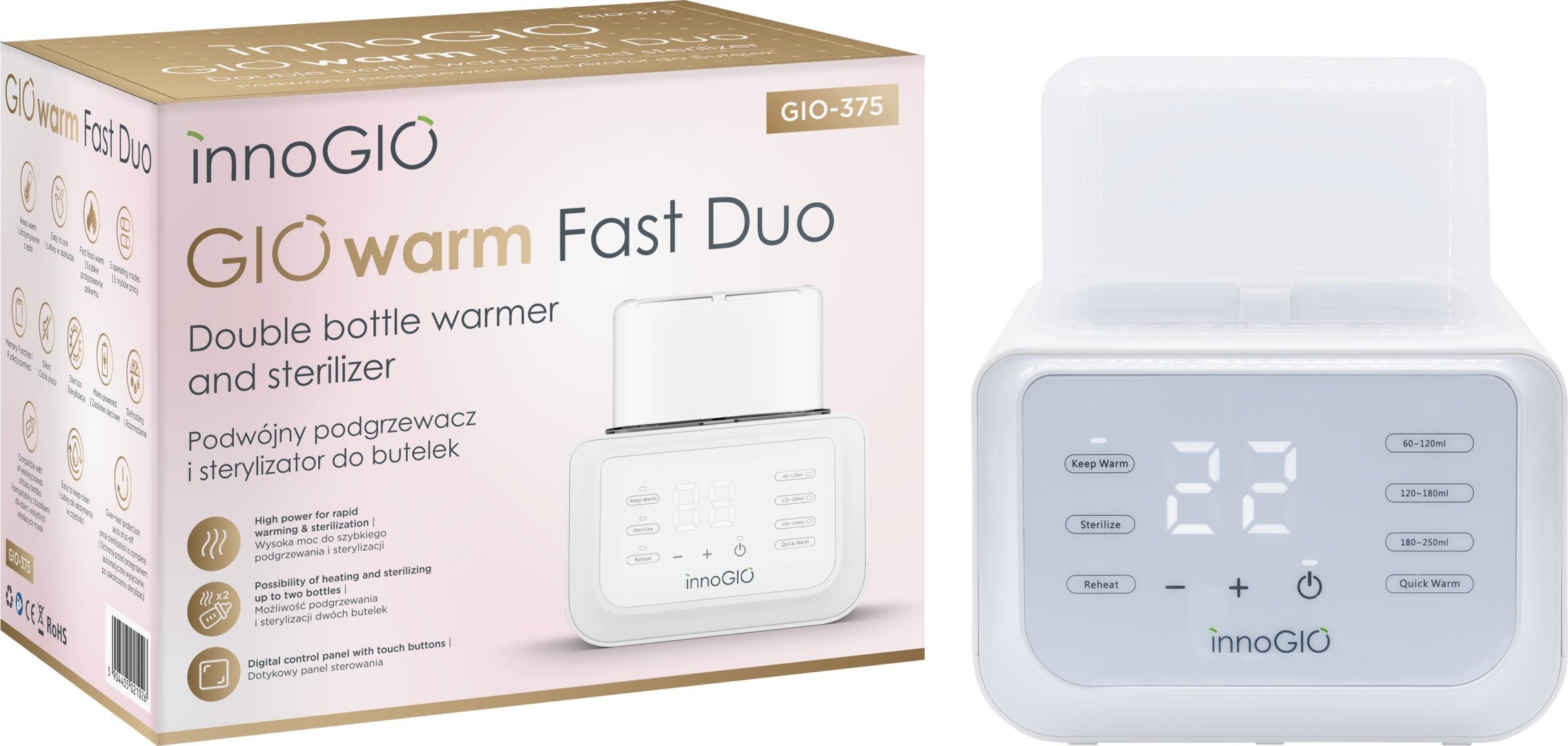 Hama INNOGIO GIOwarm FAST DUO PODWÓJNY PODGRZEWACZ I STERYLIZATOR DO BUTELEK