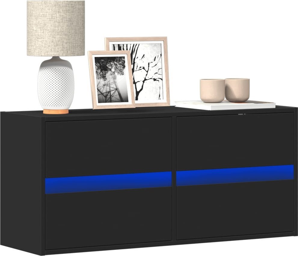 vidaXL vidaXL Ścienna szafka TV z LED, czarna, 100x31x45 cm