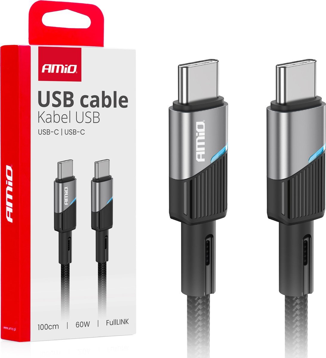Kabel USB AMiO USB-C - USB-C 1 m Czarny