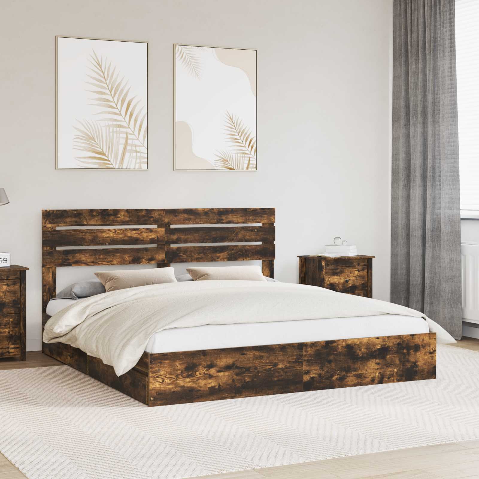 vidaXL Łóżko z miejscem do przechowywania Dąb wędzony 180 x 200 cm