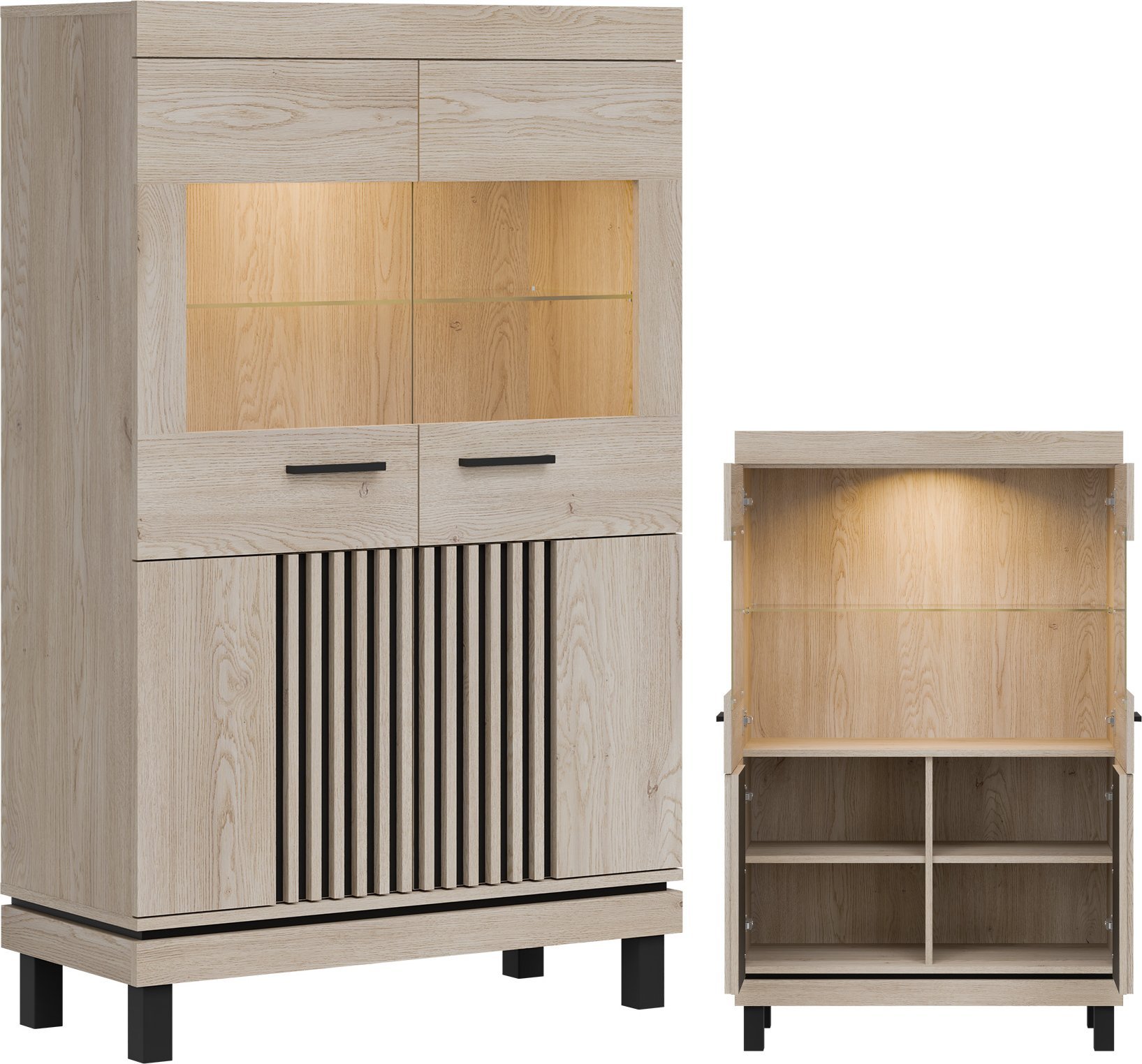 BogFran Witryna niska Gablota szklana do salonu, sypialni Dąb Lamele Loft MATI MI06