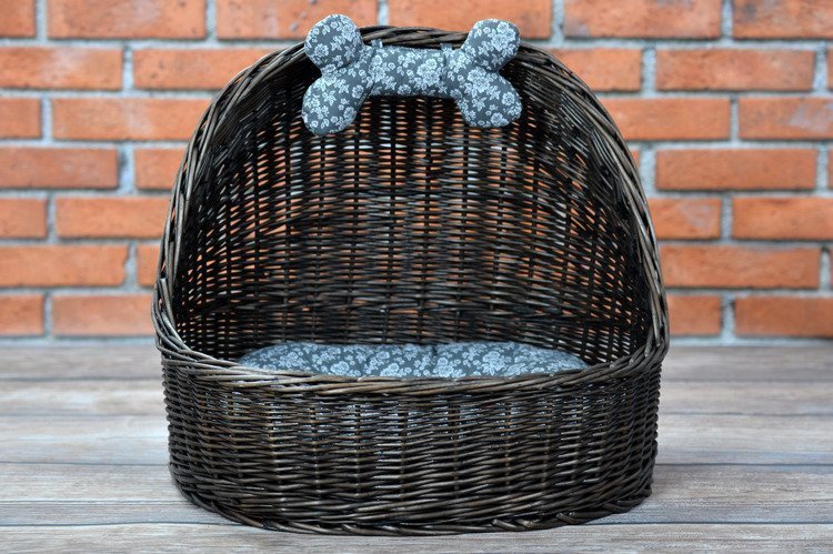 WickerPL ELSA WIKLINOWE OWALNE LEGOWISKO DLA ZWIERZĄT Z DACHEM BUDA DLA KOTA LEGOWISKO DLA PSA Z PODUSZKĄ 60X46 H16/48 CM